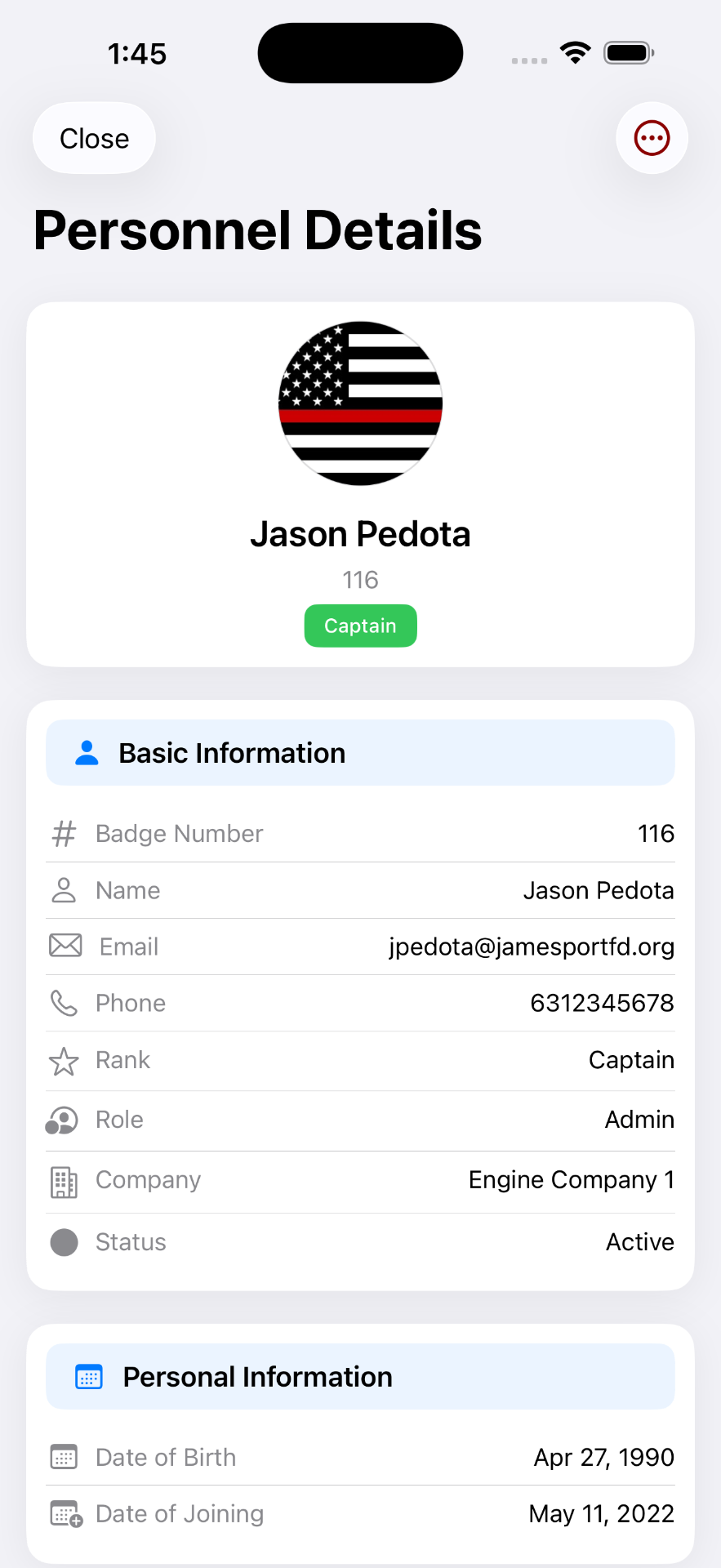 Personnel details on iPhone